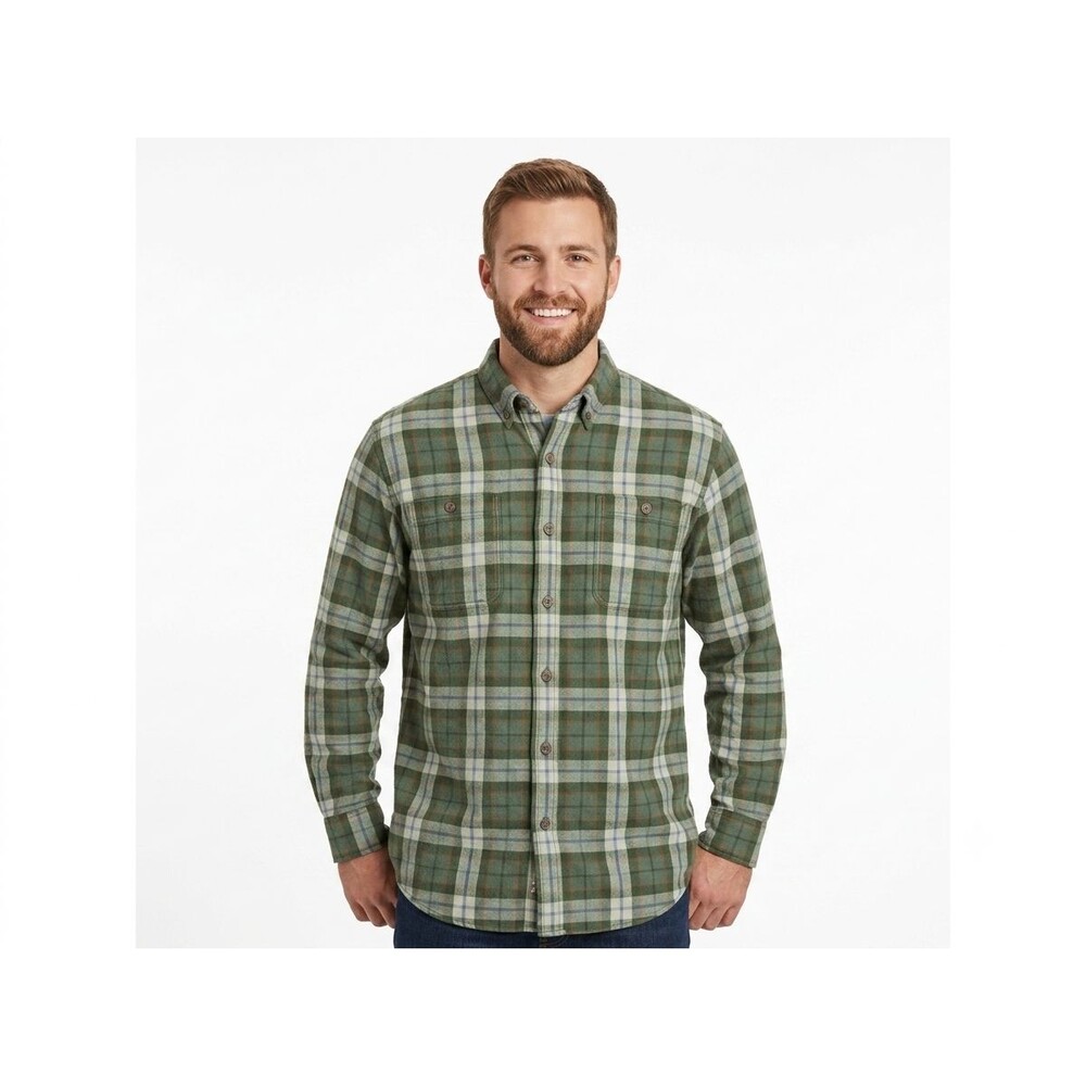 Duluth Trading Co Free Swingin Flannel Shirt Mens Large Mountain Green Plaid L